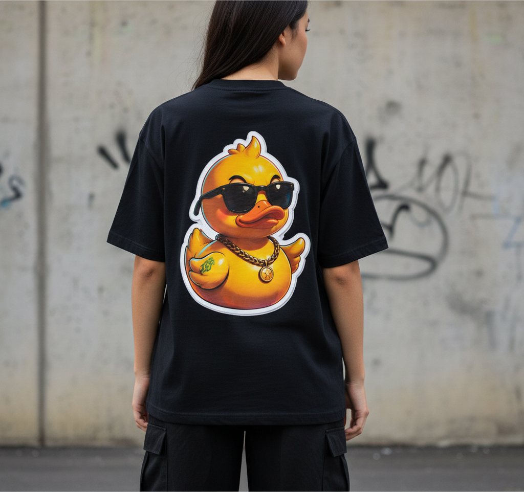 дамски модел с черна oversized тениска 359OG Boss Duck, изглед отзад