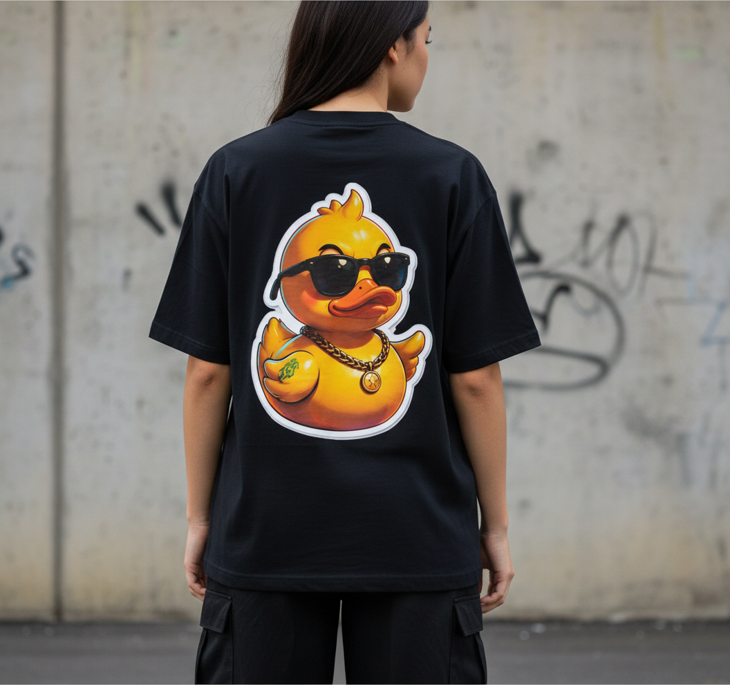 дамски модел с черна oversized тениска 359OG Boss Duck, изглед отзад