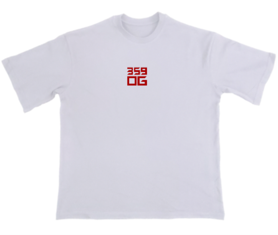 бяла хеви oversized тениска 359OG Snake, лого отпред