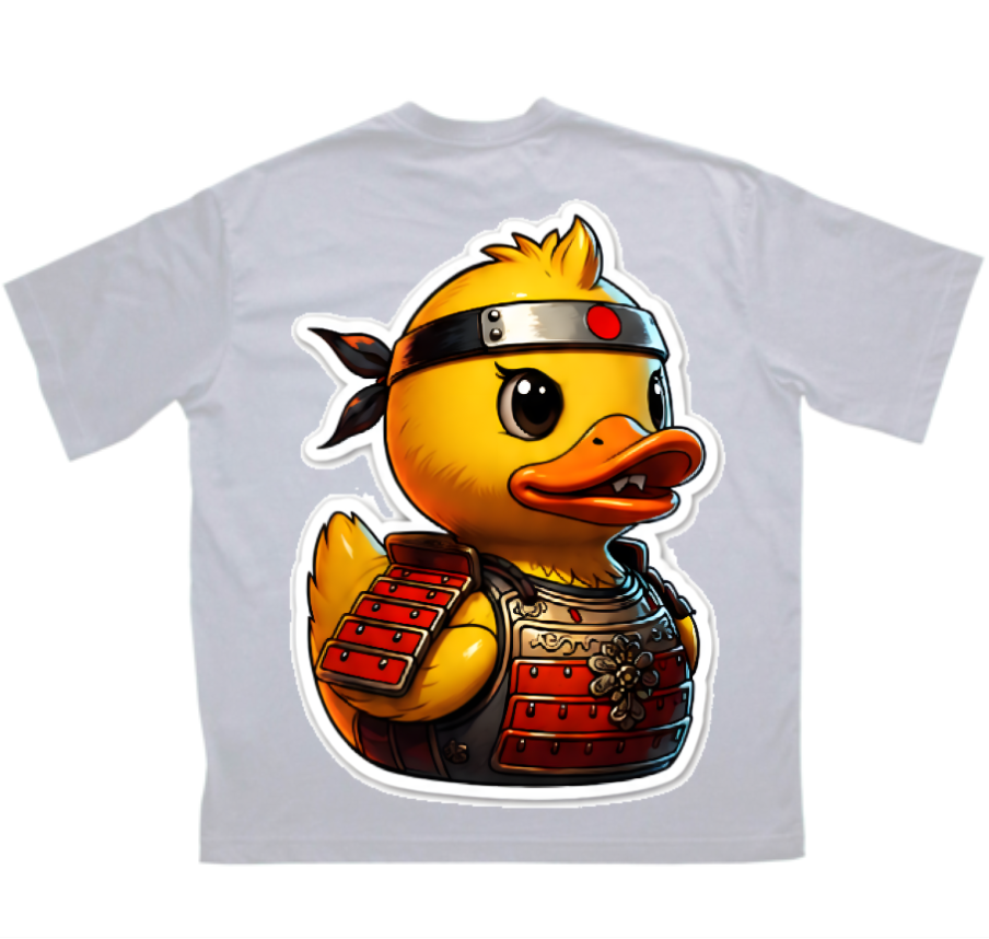 бяла oversized тениска 359OG Samurai Duck, принт на гърба