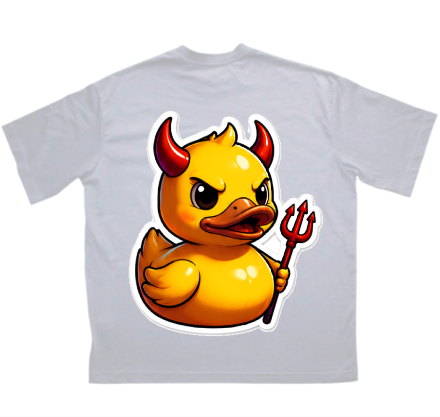 бяла oversized тениска 359OG Devil Duck, принт на гърба