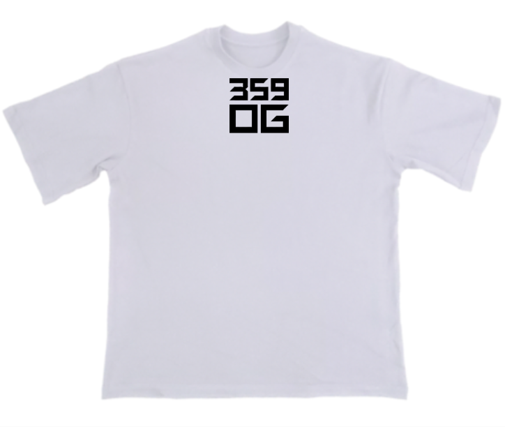 Хеви оувърсайз тениска 359OG Kicks бяла — лого 359OG отпред
