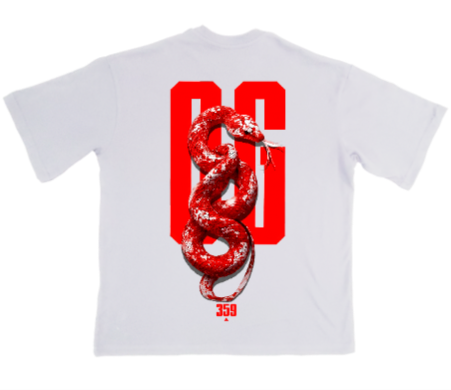 бяла хеви oversized тениска 359OG Snake, принт на гърба