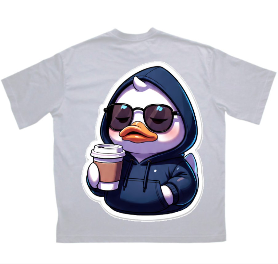 бяла oversized тениска 359OG Hood Duck, принт на гърба
