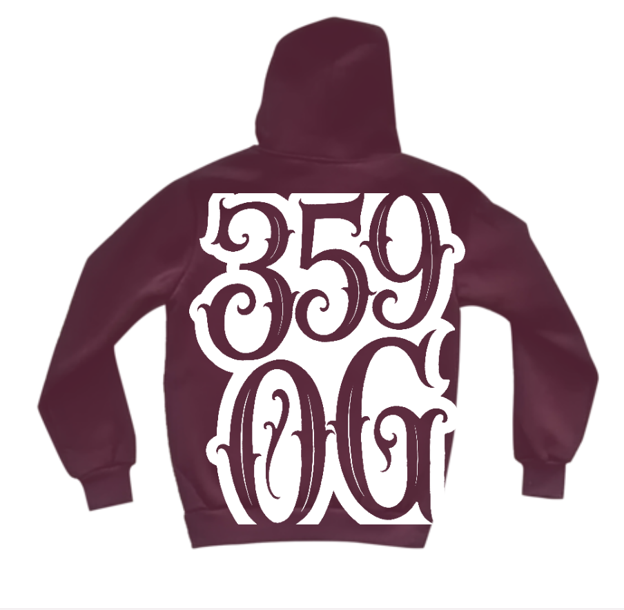 359OG Oversized Hoodie Тъмно червено — гръб
