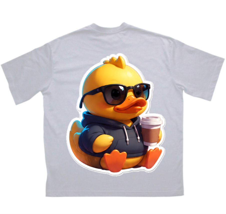 бяла oversized тениска 359OG Coffee Duck, принт на гърба