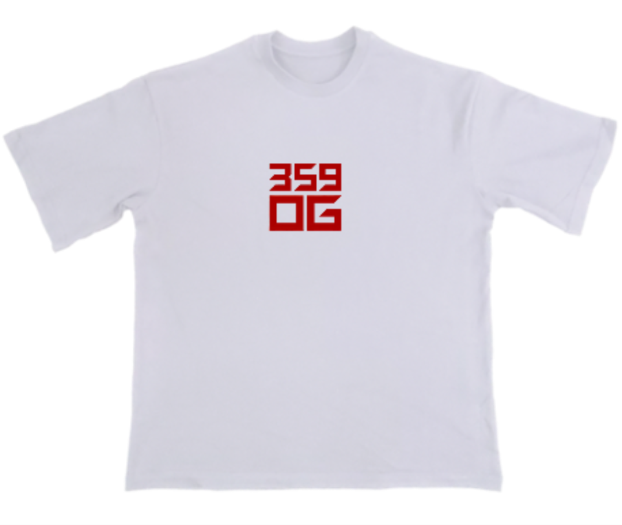 бяла heavy oversized тениска 359OG, лого отпред