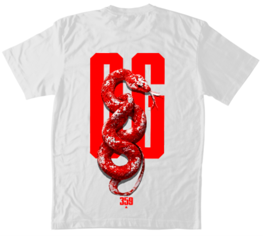 бяла класическа тениска 359OG Snake, принт на гърба