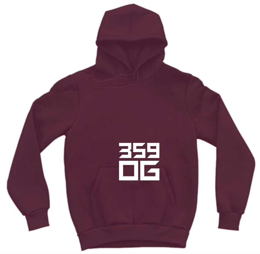 359OG Oversized Hoodie Тъмно червено — отпред