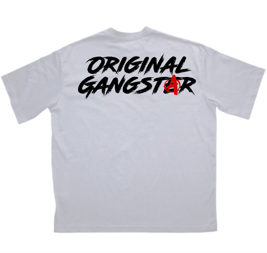 бяла oversized тениска 359OG ORIGINAL GANGSTAR Anarchy, принт на гърба