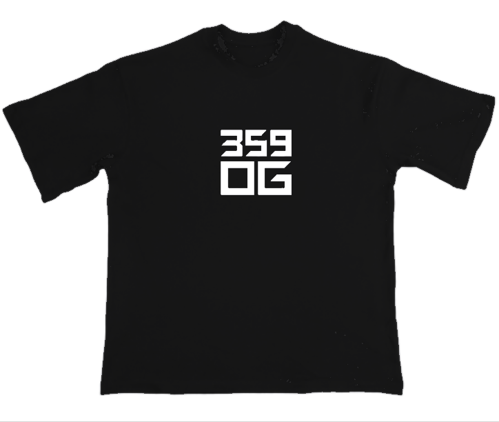 Черна хеви оувърсайз тениска 359OG × Tattoo High Art #1020 — предница с лого