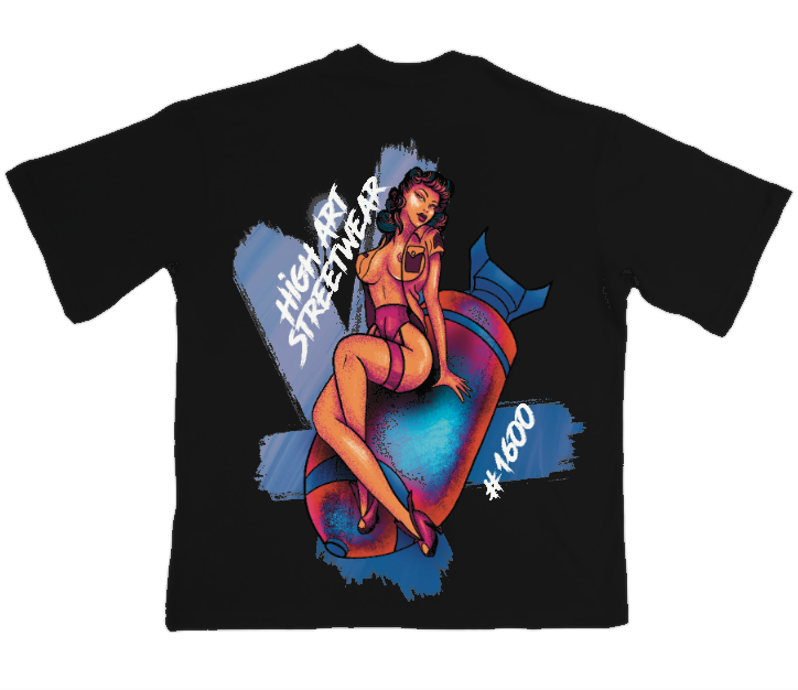 Черна хеви оувърсайз тениска 359OG × Tattoo High Art #1600 — гръб